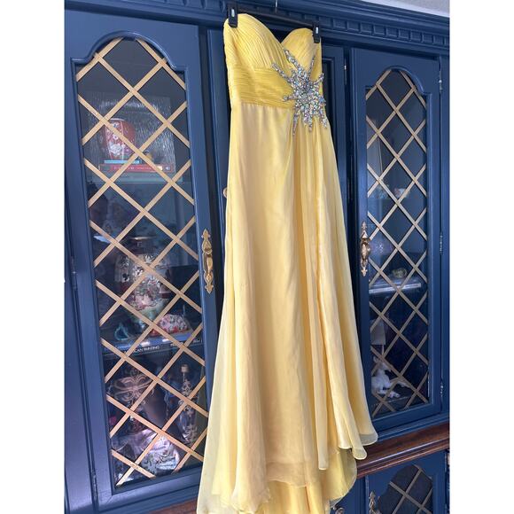 Cassandra Stone by Mac Duggal Flash 7245L Yellow strapless Prom formal dress 6 - Picture 6 of 12